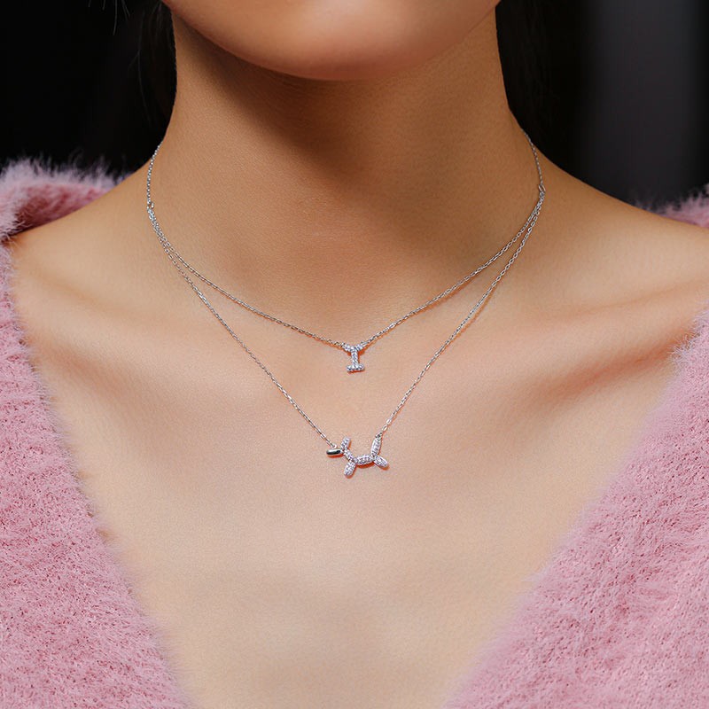 Layered Necklace For Women Sterling Silver Balloon Dog Inspired Vancaro - Sterling Silver Balloon Dog Pendant Layered Necklace For Women Sterling Silver Balloon Dog Inspired Vancaro - Sterling Silver Balloon Dog Pendant