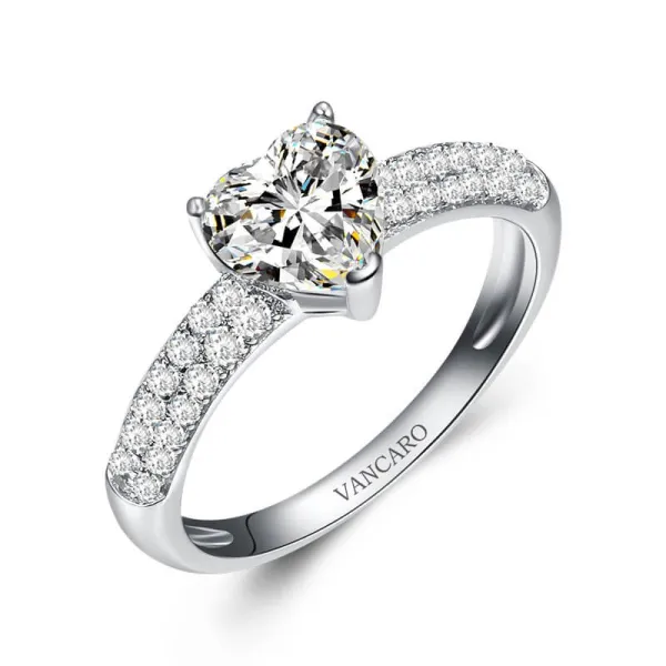 Classic Pavé Engagement Ring Women White Heart