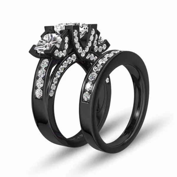 Gothic Vintage Wedding Ring Set 925 Sterling Silver Princess Cut For Women