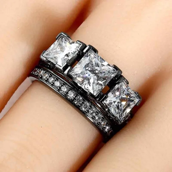 Gothic Vintage Wedding Ring Set 925 Sterling Silver Princess Cut For Women