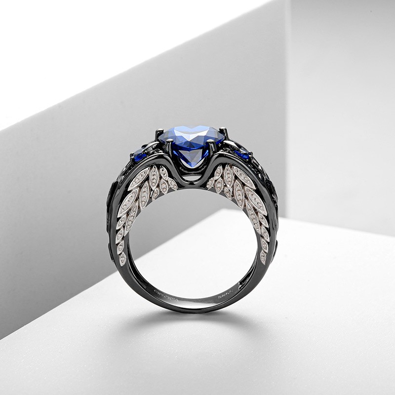 Taiguang Fashion Women Faux Sapphire Angel Wing Engagement Finger Ring Jewelry Decor 