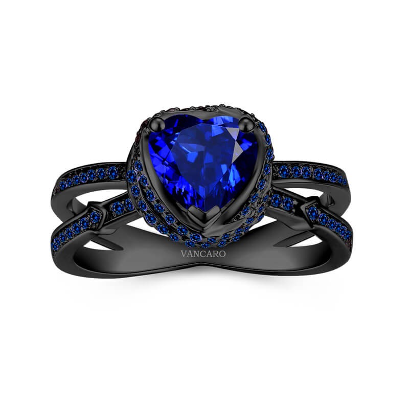 Blue Sapphire Engagement Ring In Heart Shaped Arrow-VANCARO