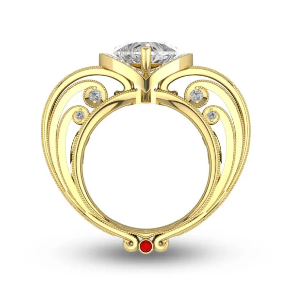 14K Gold Engagement Ring Bottle Heart White Cubic Zirconia Ring Women