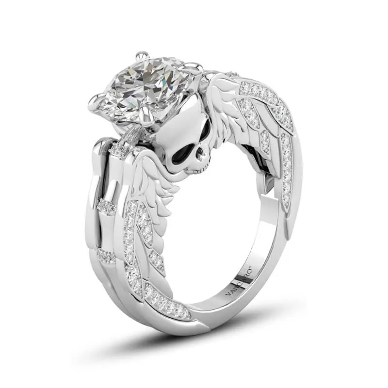 moord wandelen Portiek Gothic Skull Wing Engagement Ring 925 Sterling Silver