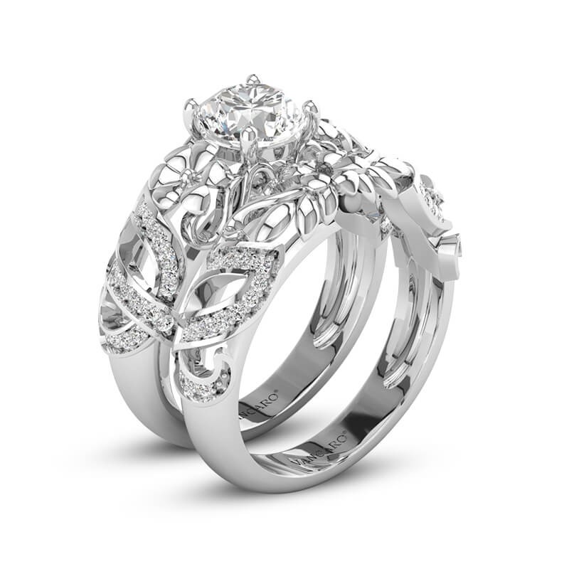 Platinum Diamond Floral Butterfly Wedding Ring Engagement Set Adlr136s T Anjaysdesigns