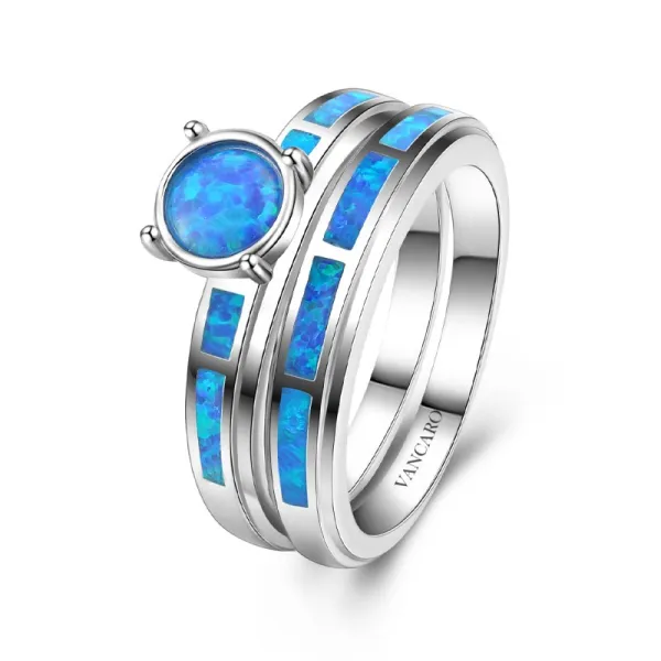 Opal Classic Wedding Ring Set 925 Sterling Silver Round Cut For Women