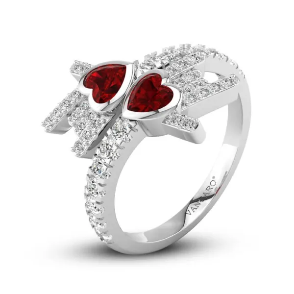 Unique Hand Prong Engagement Ring Women Garnet Red Heart