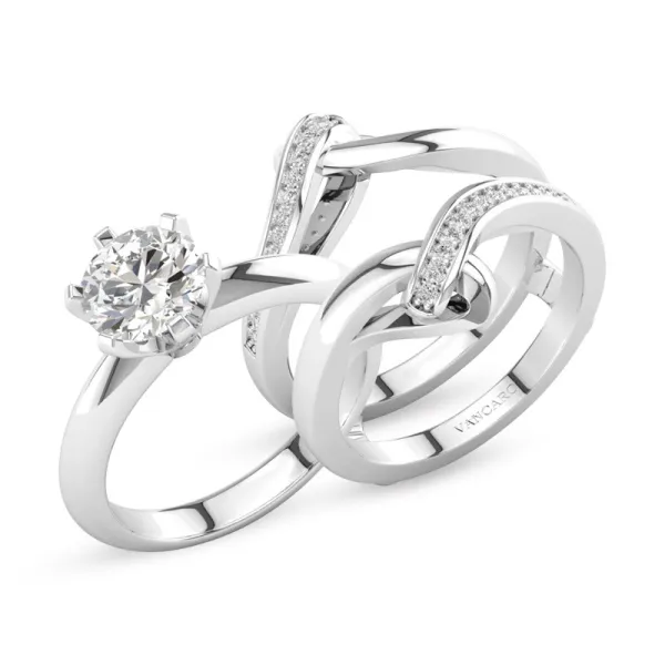 White Round Wedding Ring Set Enhancer 925 Sterling Silver Prong Classic Knot Women