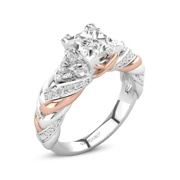 Unique Braided Wire Knot Two Tone Plating 925 Sterling Silver Engagement Ring Princess White Three Stone Woven