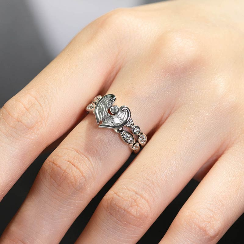 Heart Wedding Ring Set Angel Wing Ring For Women In Silver Never Apart