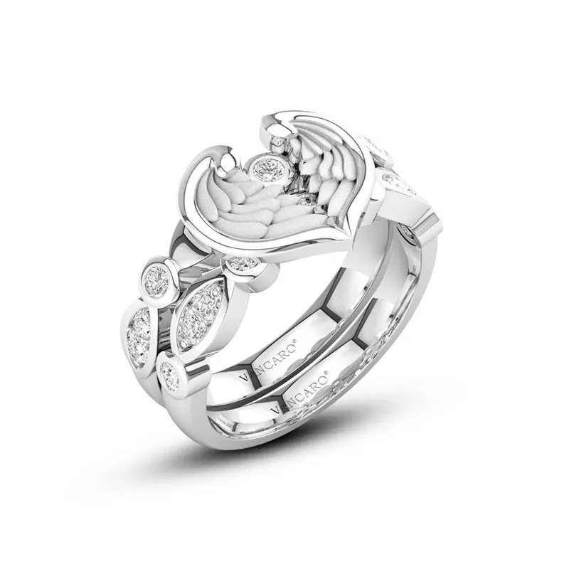 White Gold Plated Unique Wing Wedding Ring Set