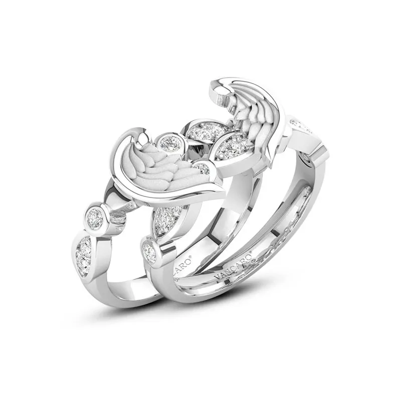 White Gold Plated Unique Wing Wedding Ring Set