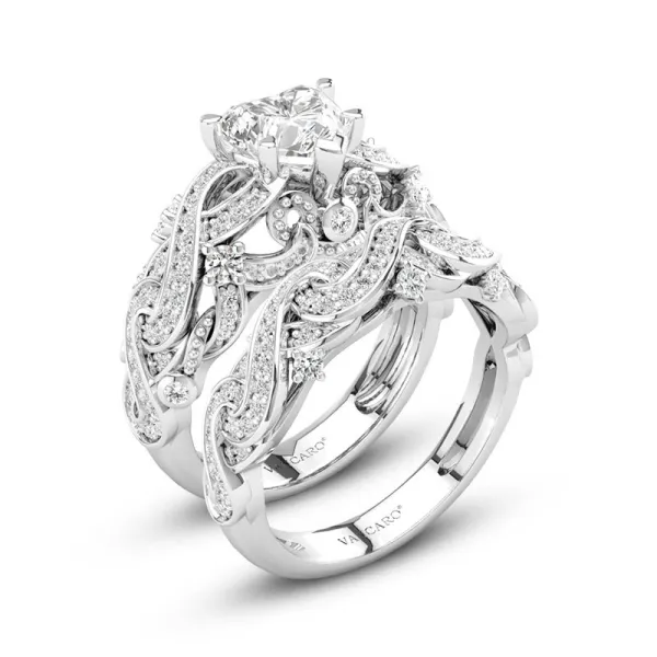 Unique Braided Wire Infinity White Gold Plating 925 Sterling Silver Wedding Ring Set Heart White Woven