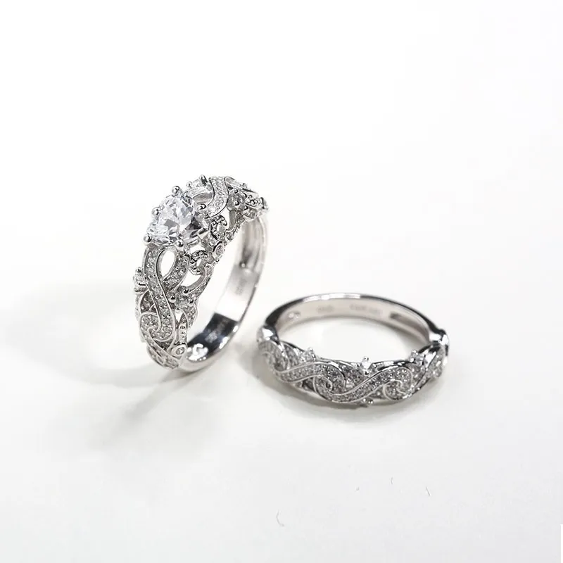 White Gold Plated Unique Braided Wire Infinity Wedding Ring Set