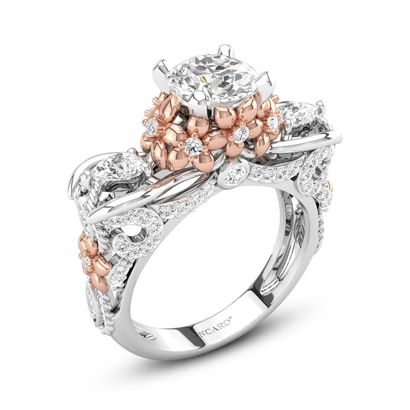 Flower Engagement  Rings  Nature Inspired Rose Gold Round 