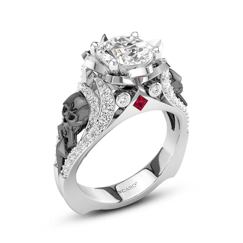Skull Round Engagement Rings Rose Flower S925 Two Tone VANCARO Skull Round Engagement Rings Rose Flower S925 Two Tone VANCARO