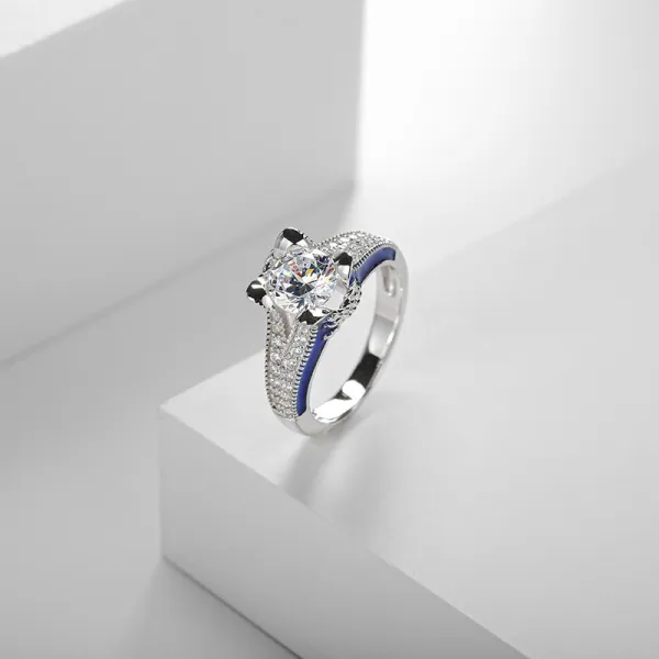 Unique Blue Knot Prong Engagement Ring Women White Round