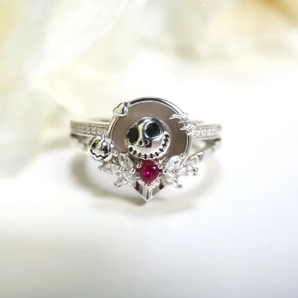 Gothic Unique Skull Ring Women 925 Sterling Silver Engagement Ring