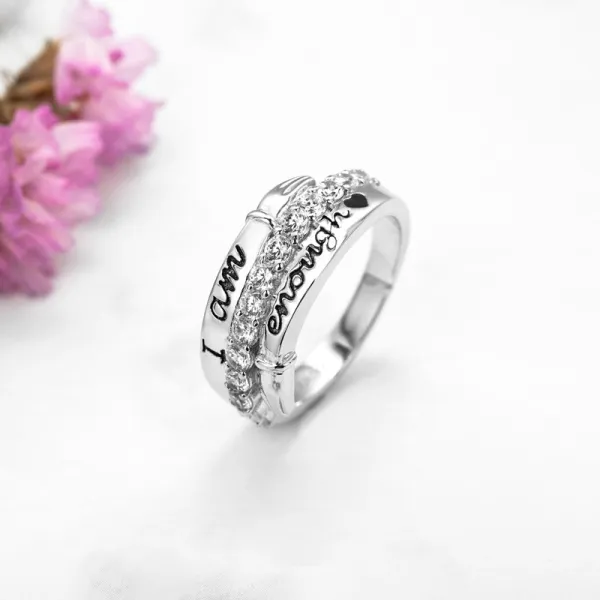 Unique Hand I am enough Women Wedding Band In White Gold