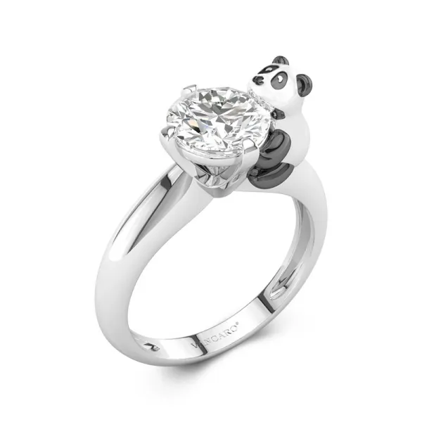 Unique Panda Ring Women 925 Sterling Silver Engagement Ring