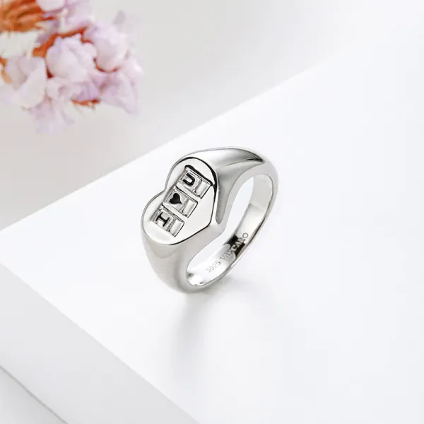 Unique Heart Lock White Gold Plating 925 Sterling Silver Signet