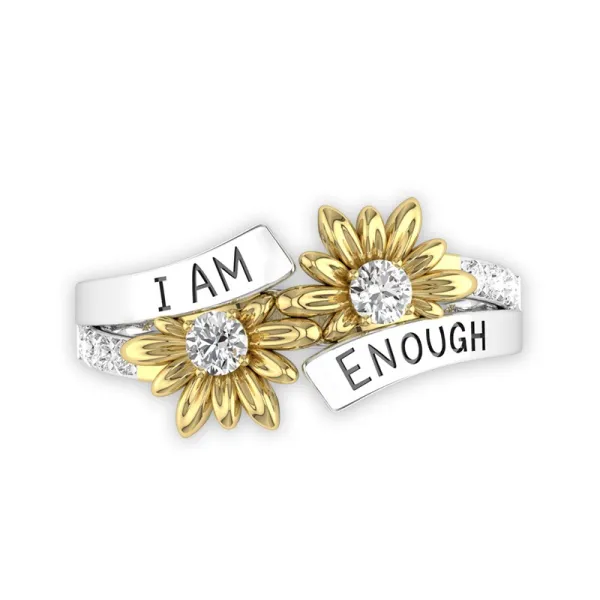 Silver Wedding Band I Am Enough Letter Sunflower Ring Women