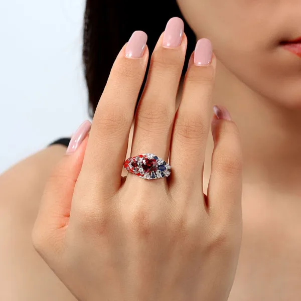 Unique Red Prong Engagement Ring Women Garnet Red Heart