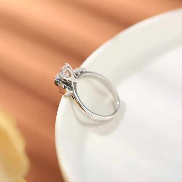 Dainty Penguin Prong Engagement Ring Women White Round