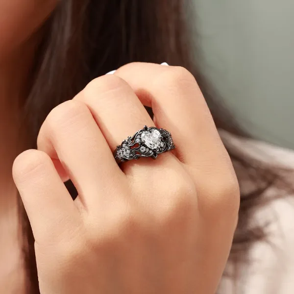 Vintage Lock Ring Women 925 Sterling Silver Engagement Ring