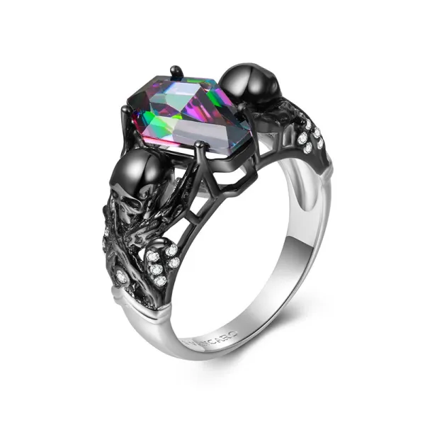 Mystic Topaz Gothic Skull Prong Engagement Ring 925 Sterling Silver Coffin Cut For Women