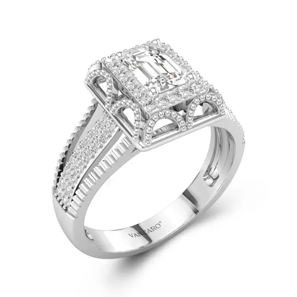 Tapered Beaded Milgrain Halo Cubic Zirconia Engagement Ring In 925 Sterling Silver