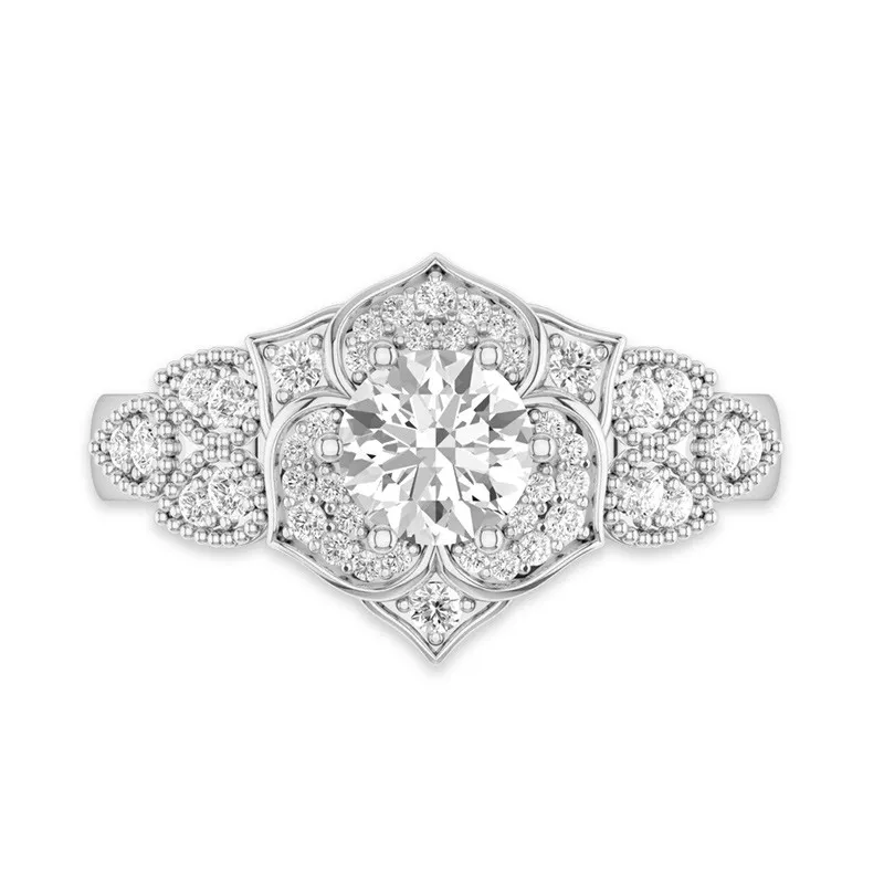 Flower Pavé Engagement Ring 0.75ct Cubic Zirconia