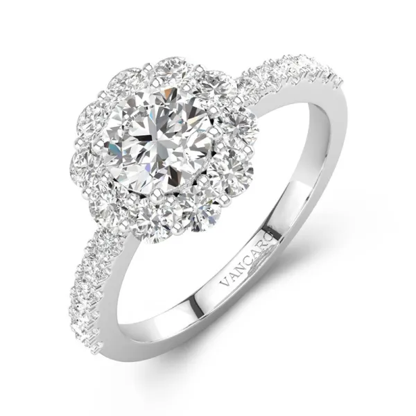 Half Eternity Flower Halo Cubic Zirconia Engagement Ring In 925 Sterling Silver
