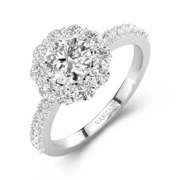 Demi-éternité Classique Fleur Halo Bague de fiançailles Zircon cubique 1.00ct Rond Argent sterling 925