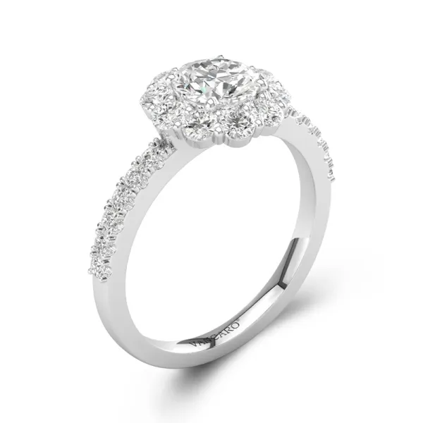 Half Eternity Flower Halo Cubic Zirconia Engagement Ring In 925 Sterling Silver