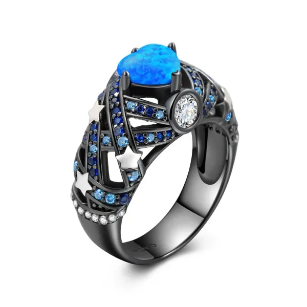 Nature Star Prong Engagement Ring Women Blue Heart