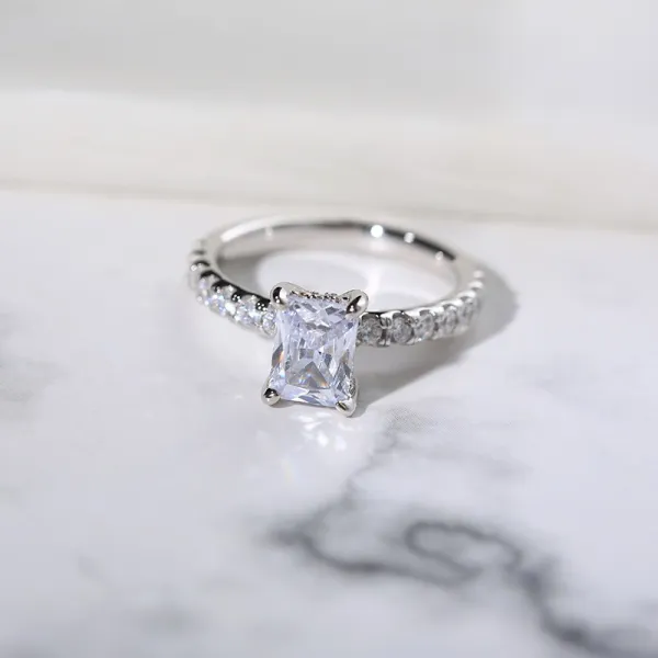 Silver Engagement Ring Princess White Cubic Zirconia Ring Women