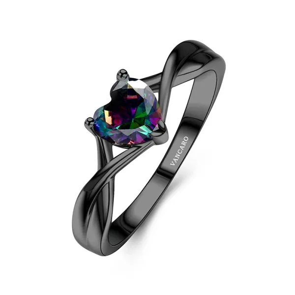 Mystic Topaz Classic Heart Prong Engagement Ring 925 Sterling Silver Twist 0.75ct Heart Cut For Women