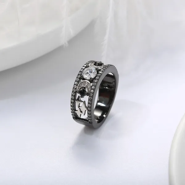 Gothic Moon Star Ring Women 925 Sterling Silver Wedding Band