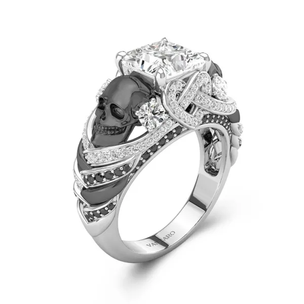 Gothic Skull Prong Engagement Ring Women White Princess