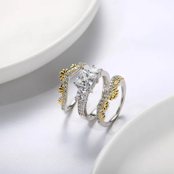 Nature Daisy Ring Women 925 Sterling Silver Trio Ring Set
