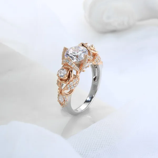Vintage Nature Rose Ring Women 925 Sterling Silver Engagement Ring