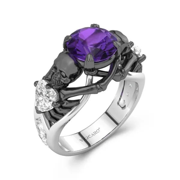 Gothic Skeleton Ring Women 925 Sterling Silver Engagement Ring