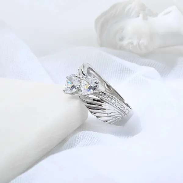 Two Stones Unique Wing Ring Women 925 Sterling Silver Engagement Ring