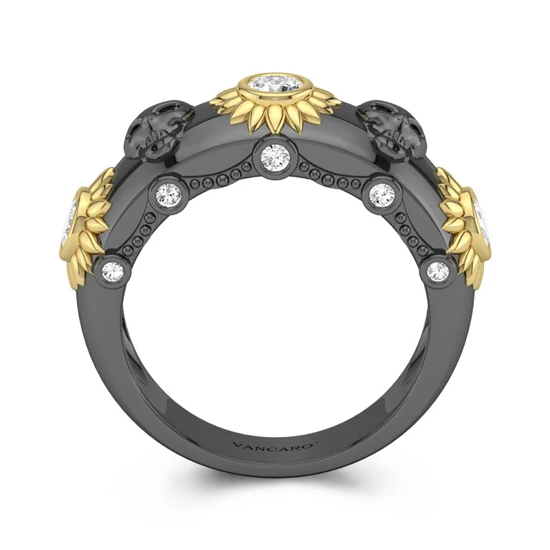 Gothique Nature Crâne Tournesol Bague Pour Femme