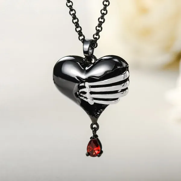 Gothic Heart Rib Black Plated Pendant Necklace