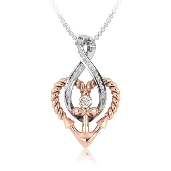 Classic Infinity Heart Anchor 18K Rose Gold Plated Pendant Necklace