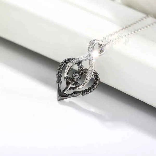 Classic Infinity Heart Anchor Black Plated Pendant Necklace