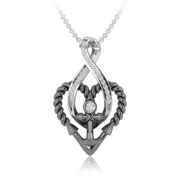 Classic Infinity Heart Anchor Black Plated Pendant Necklace