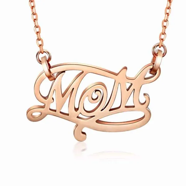 Dainty Simple Letter MOM Necklace Pendant Women 18K Rose Gold